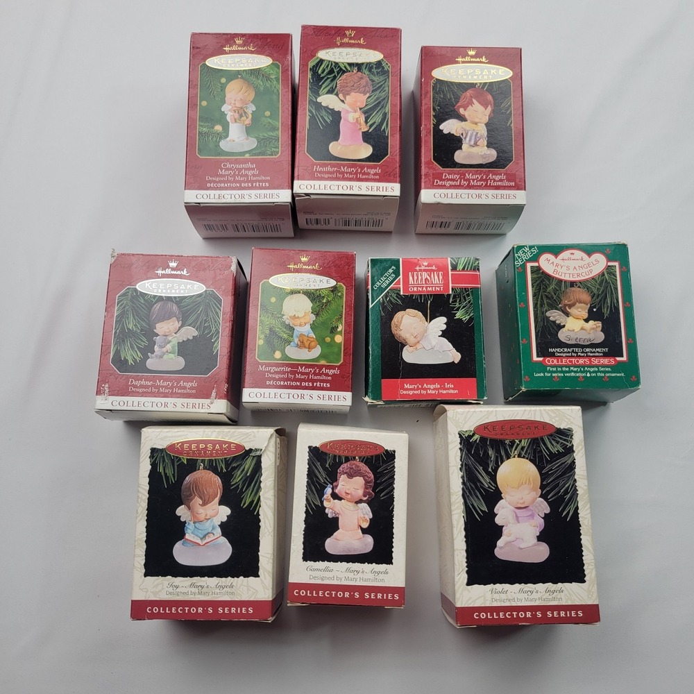 HALLMARK lot of 10 Ornaments Mary's Angels, Keepsake Collection